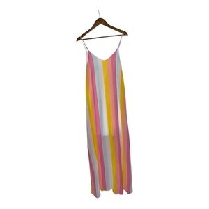 Ivory Rainbow Women Pastel‎ Chiffon Dress L Summer Vacay Resort Flowy Dainty